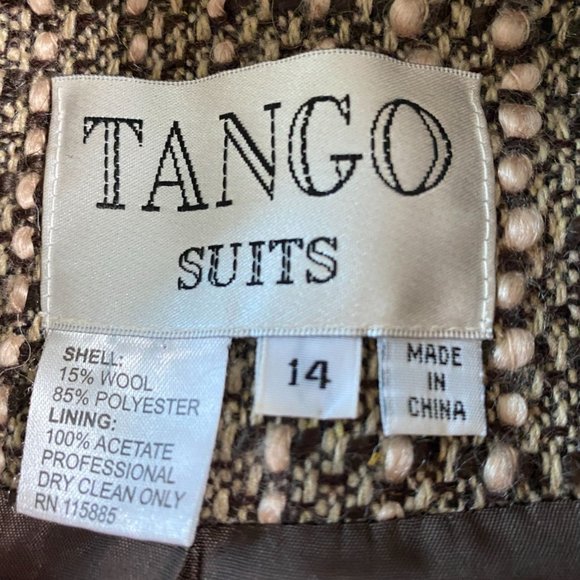 Tango Suits Womens Brown and Tan Tweed Jacket with Rhinestone Buttons Size 14 - Picture 4 of 11